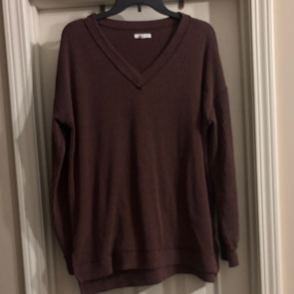 Maurices V-Neck light stretchy shirt- Deep Brown/Mauve Women’s Size medium